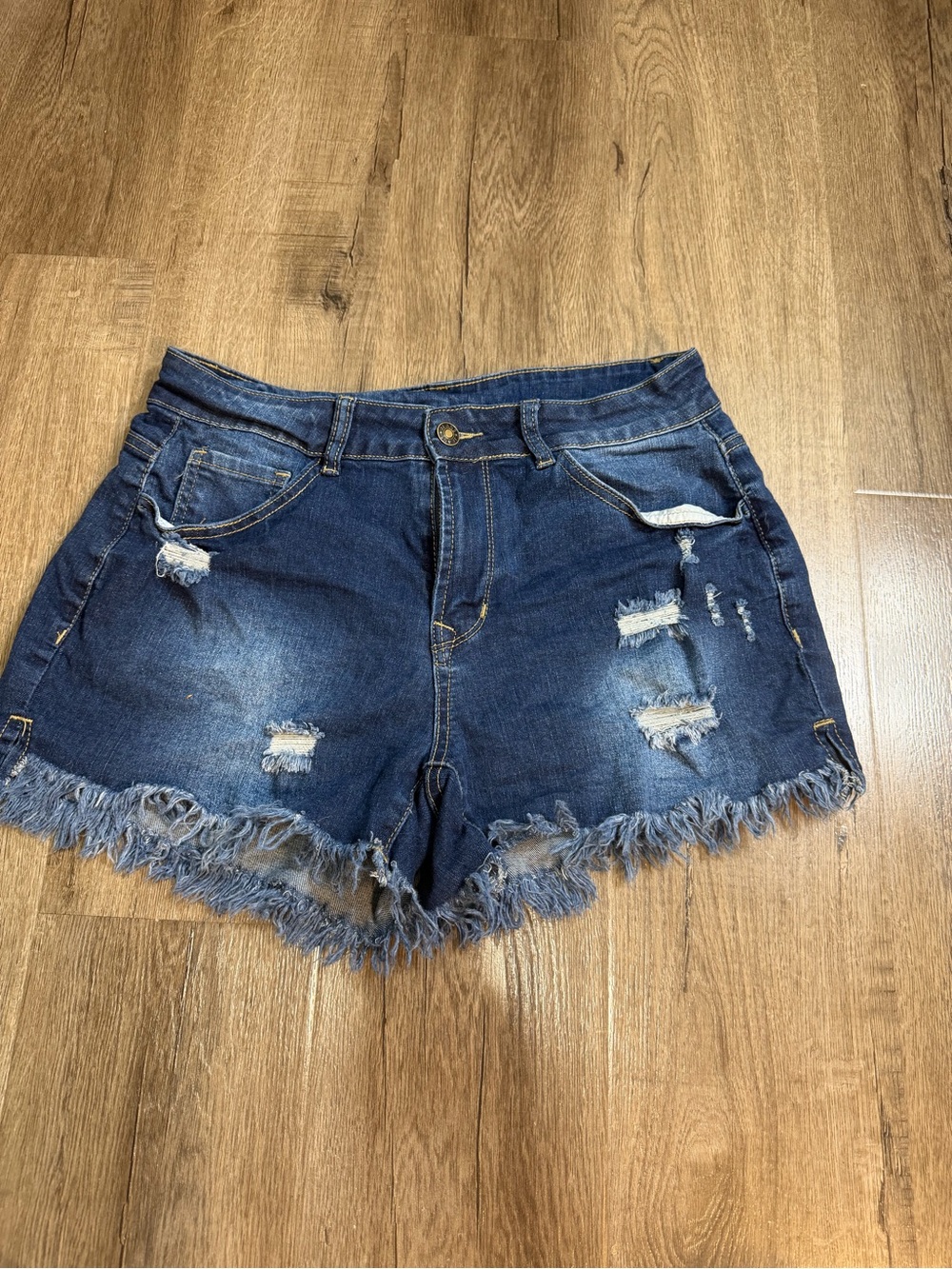 Classic Distressed Denim Shorts - Dark Blue